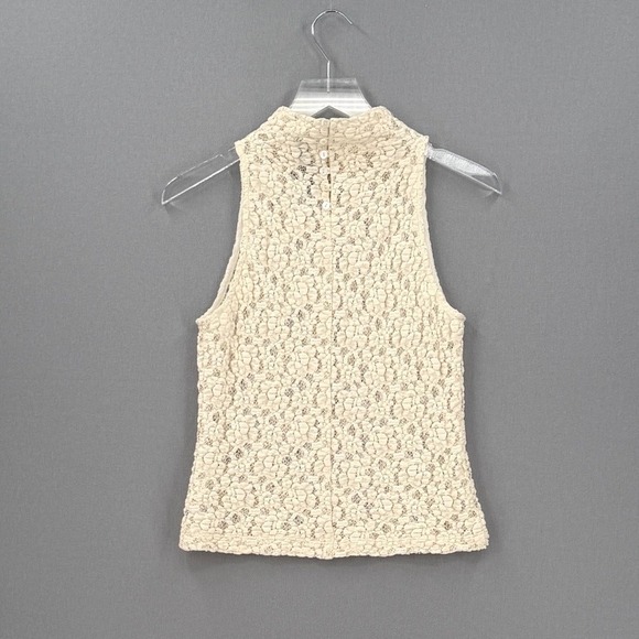ENZA COSTA Puckered Lace Sleeveless Mockneck Top Women Medium Cream Sheer Luxury - Picture 4 of 12